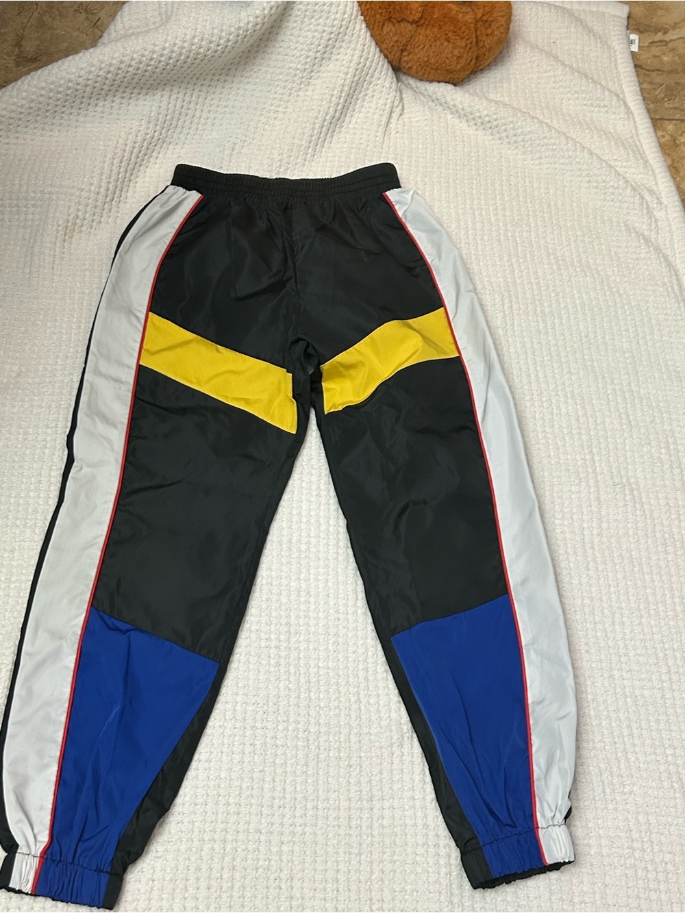 Retro Colorblock Track Pants Black Yellow Blue White Unisex Size M